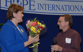Steve Eldridge presents Flowers to Joyce